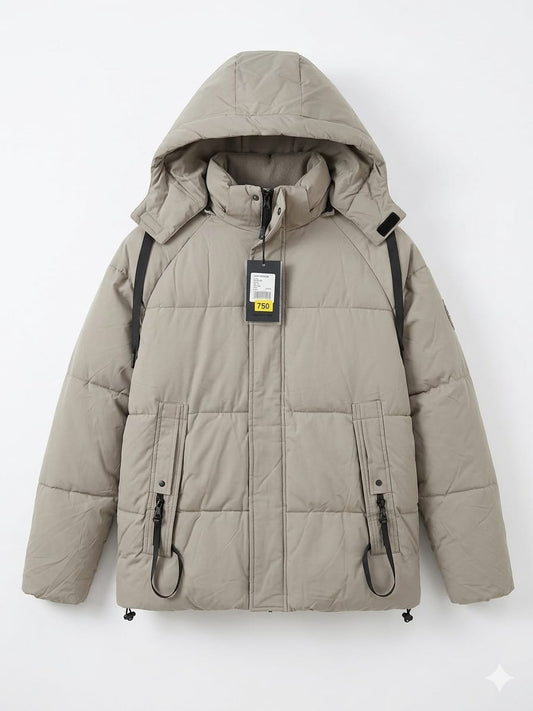 Campera Con Piel Y Capucha Desmontable - Gris