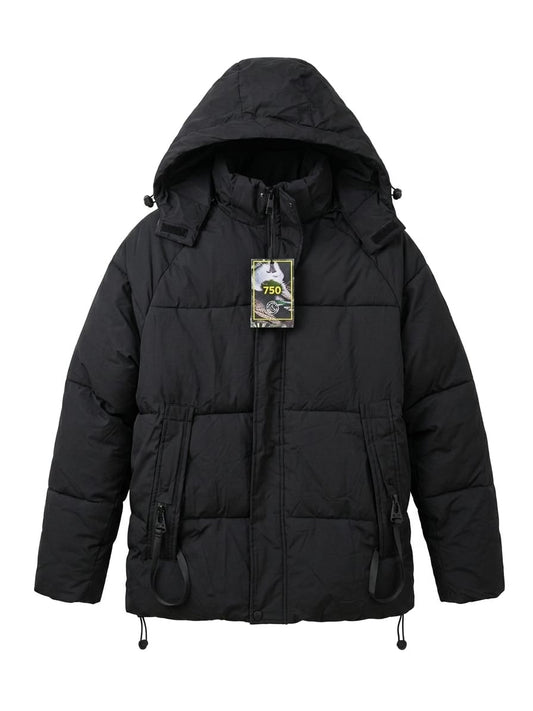 Campera Con Piel Y Capucha Desmontable - Negro